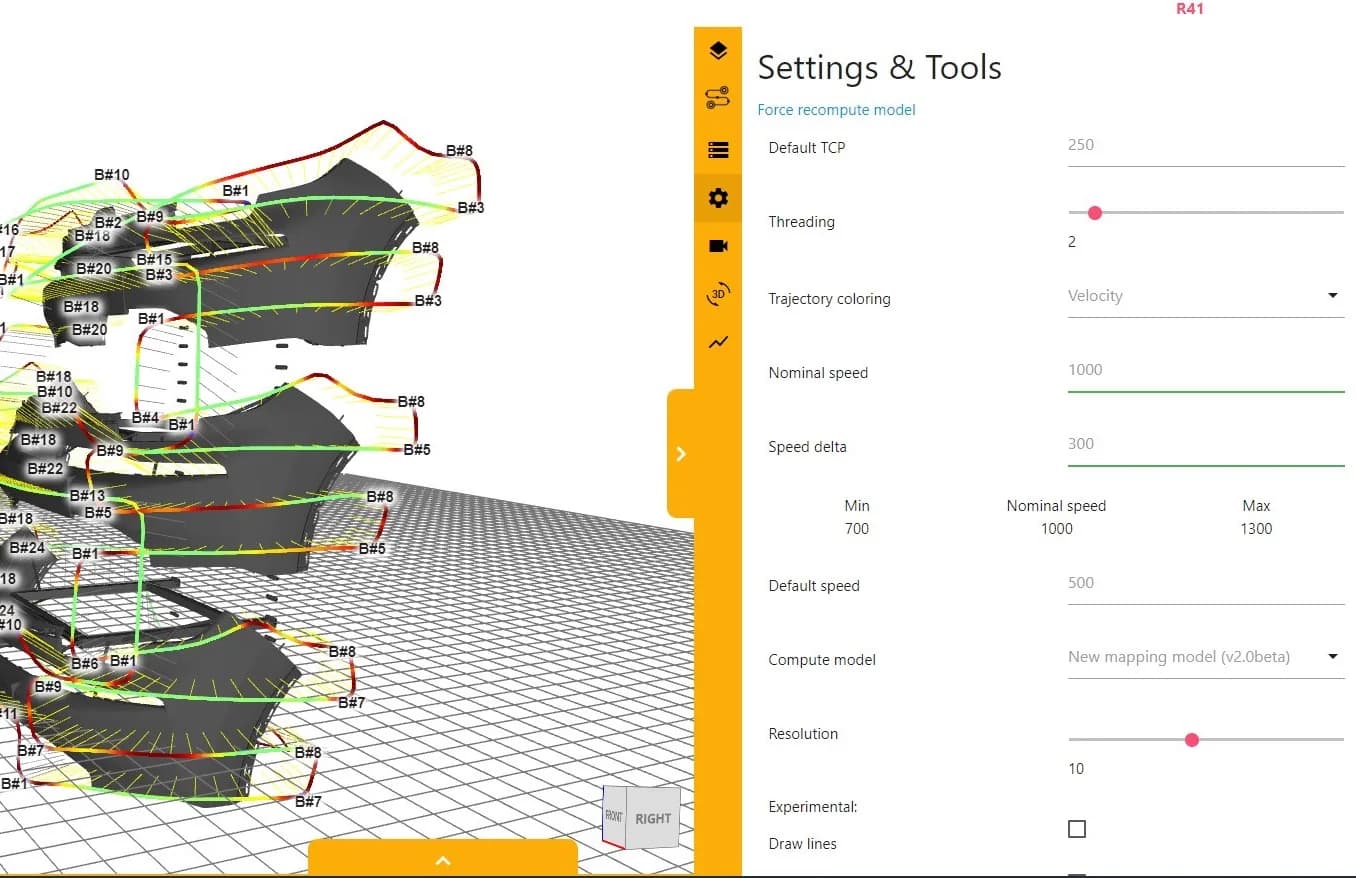 Trajectory colored by velocity with speed settings