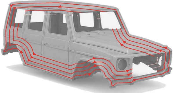 Car body with unchanged robot trajectories